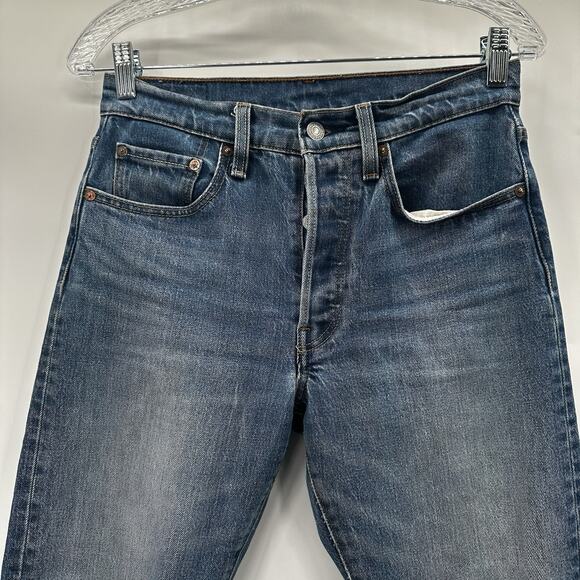 Levis 501 Jeans Womens 26 Blue Skinny High Rise Raw Hem Button Fly Ripped Knee - Picture 5 of 16